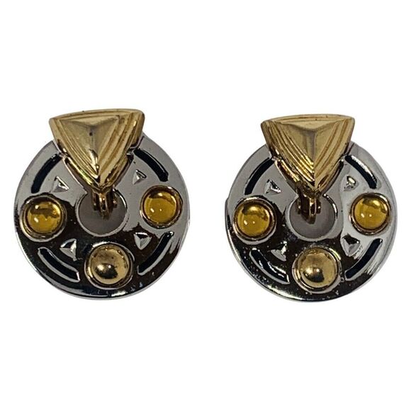 Piscitelli   Designer Gold Door Knocker Clip On Earrings 1" Silver & Gold - Picture 6 of 16